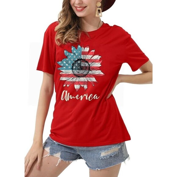 ❤️ New Patriotic Sunflower T-Shirt – America Flag Graphic – Size Small (NWT) - Picture 3 of 8